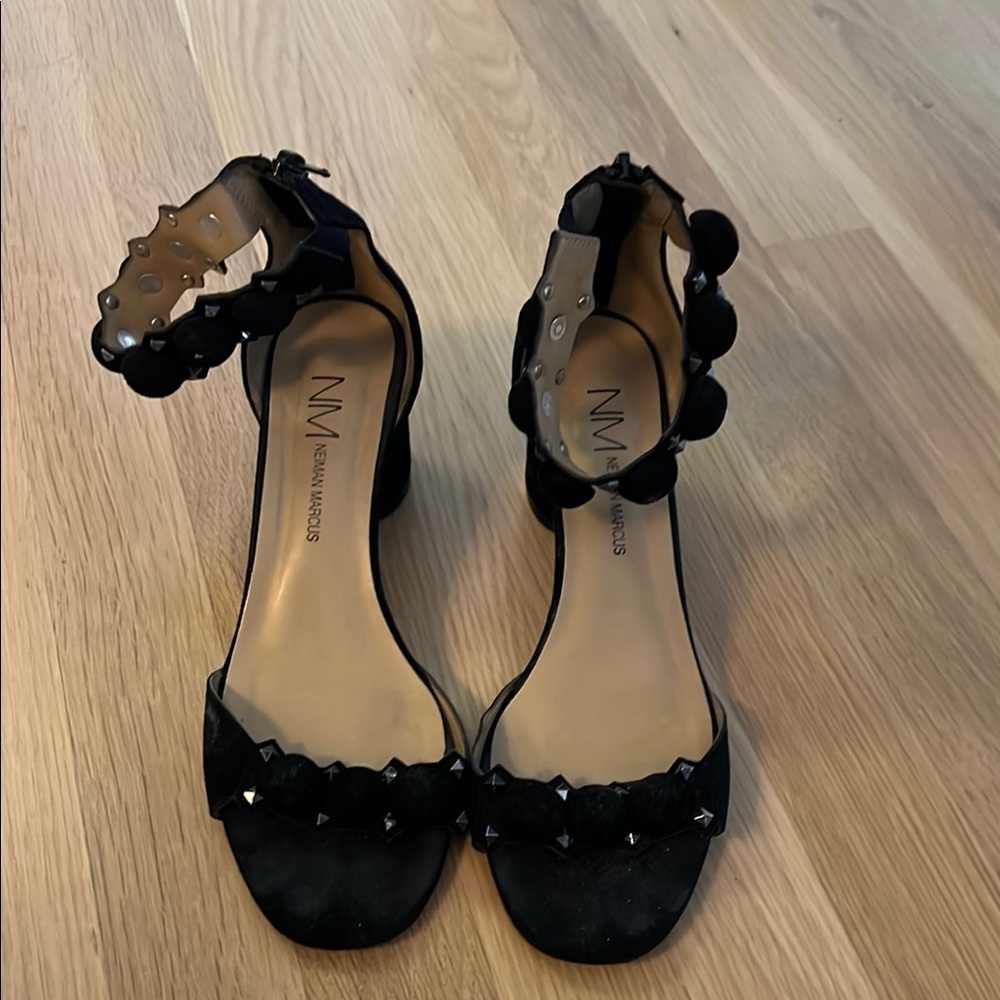 Neiman Marcus Black Block Heels with Detail